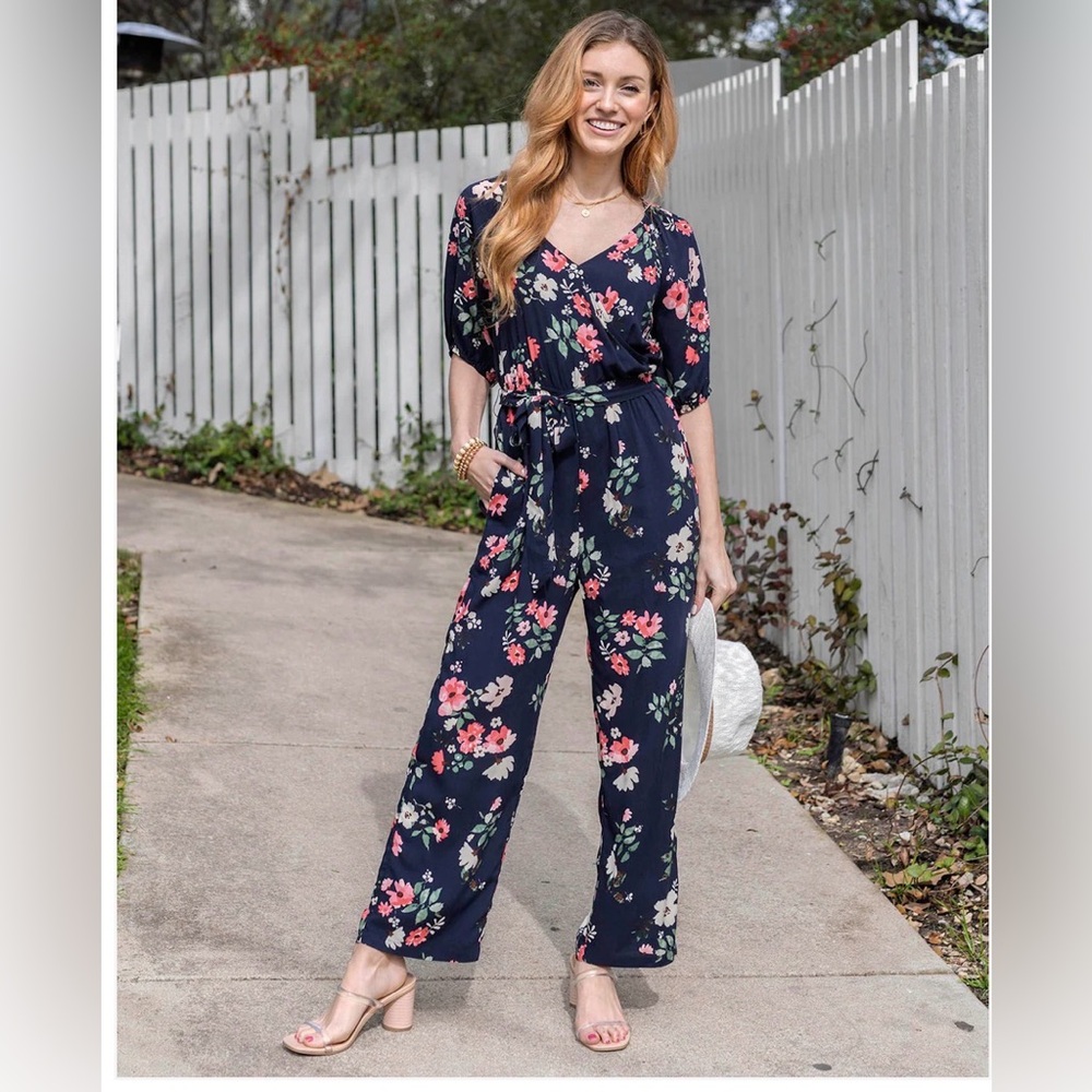 Grace & Lace Floral Jumpsuit in Navy and Pink